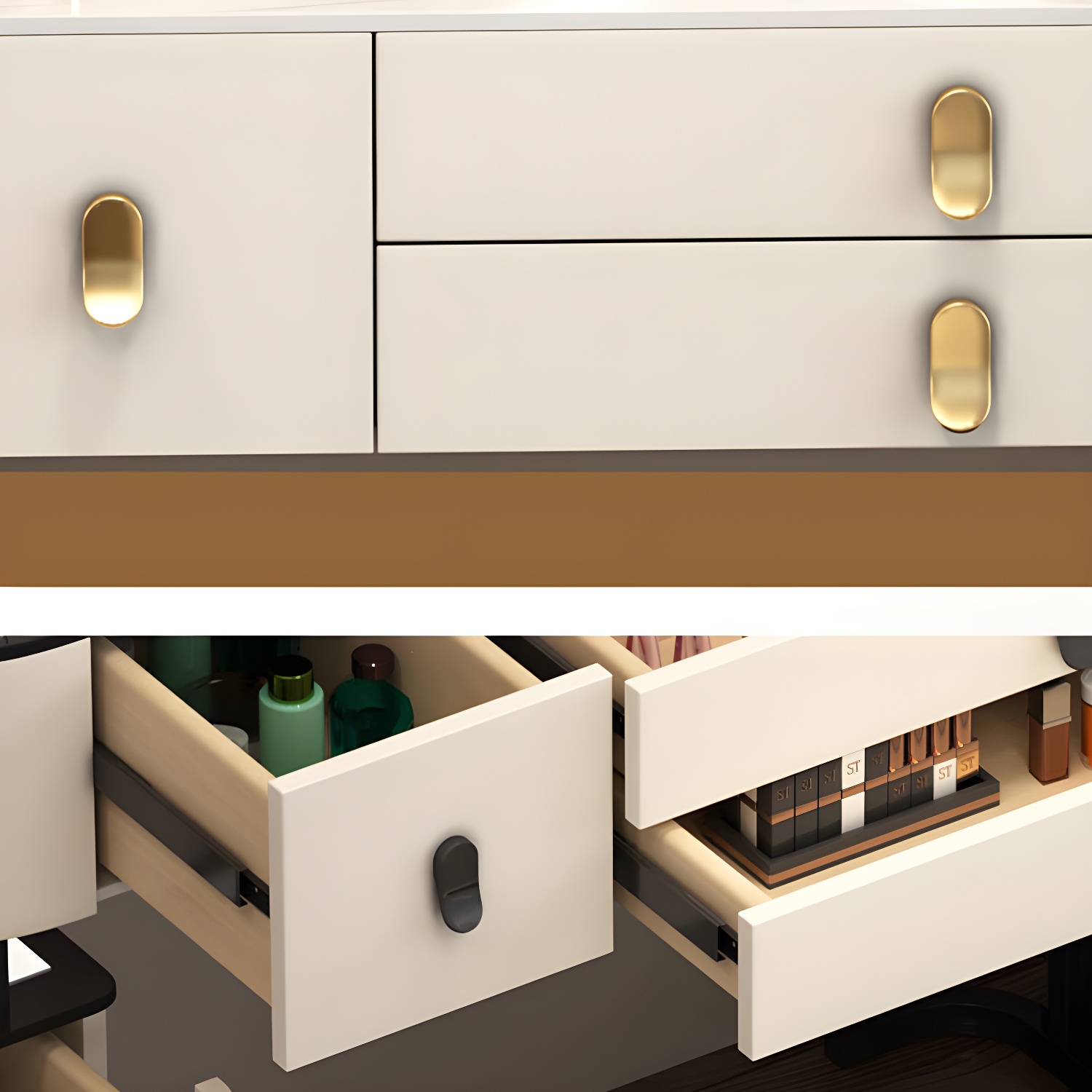 Lighted Mirror Vanity Dressing Table Set with Storage Drawers - image 9