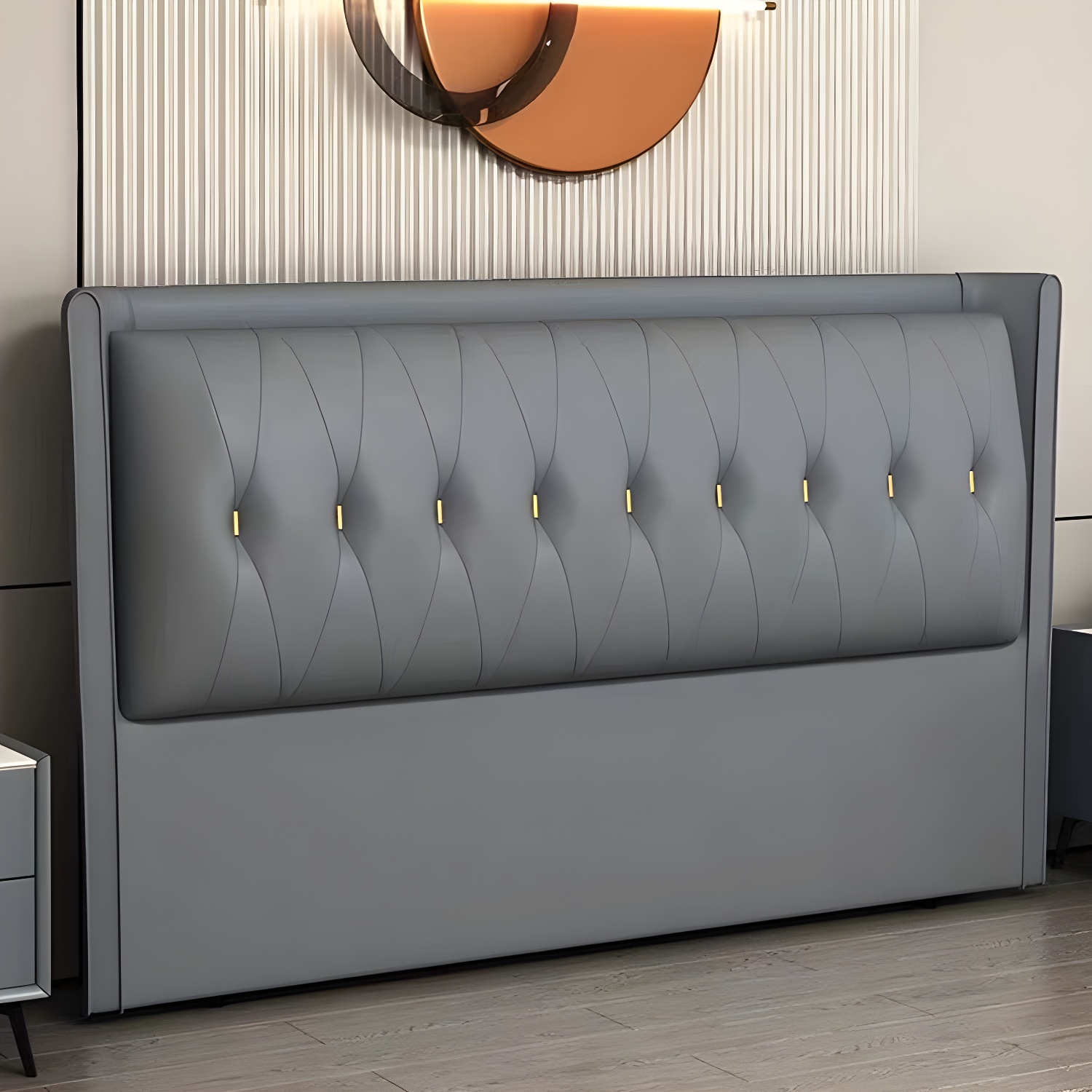 Contemporary Headboard Bed with Tufted Leather Upholstery in Rectangular - image 3