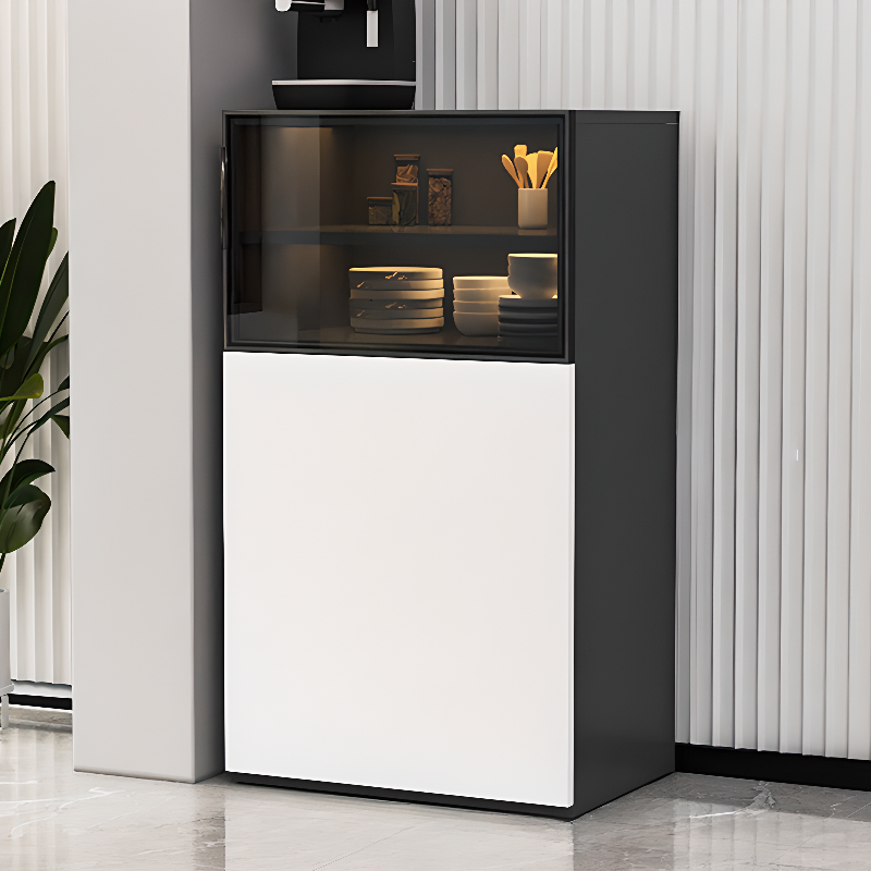 Simplistic Manufactured Wood Narrow/Standard Server/Sideboard with Cupboard, Five Internal Shelves/Six Internal Shelves, Pantry Hutch, Glass Doors