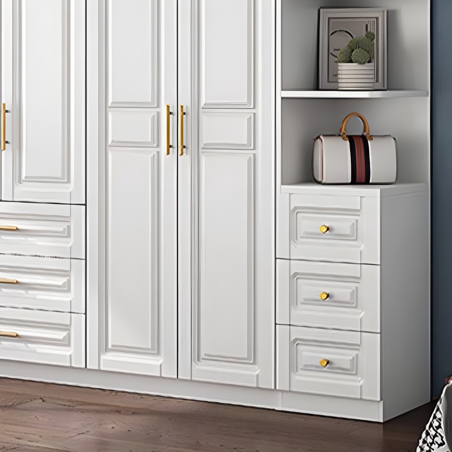 White Armoire Artificial Wood Wardrobe with Drawers and Clothes Rails Storage Cabinet - image 14