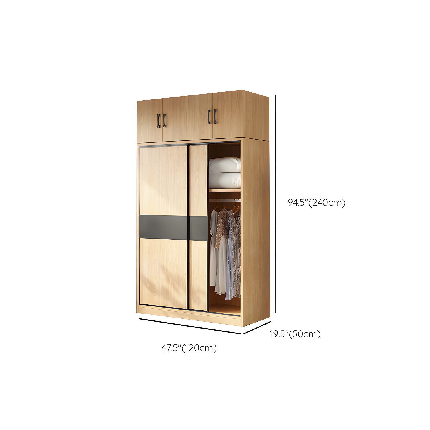 Light Wood Wardrobe Armoire with Sliding Doors, Clothing Rod, and Soft-Close Drawers - image 24