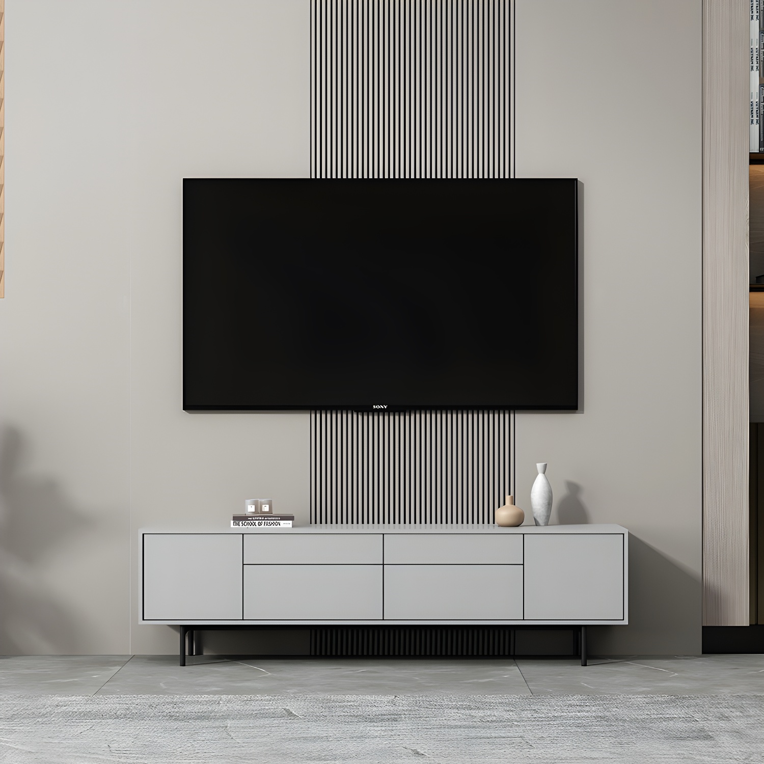 Industrial Enclosed Storage TV Stand Wooden Rectangle TV Cabinet with Splayed Legs - image 14