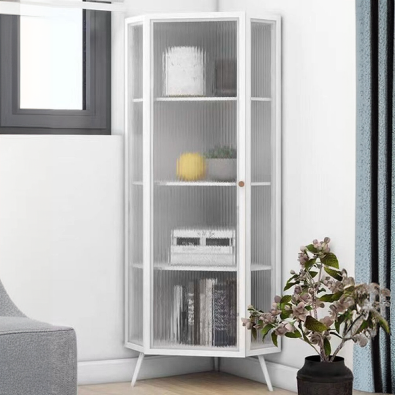 Contemporary Corner Utility Cabinet with 1 Cabinet, Iron Countertop, Glass Door, Pull Knobs, and Black/White/Off White Top - image 4