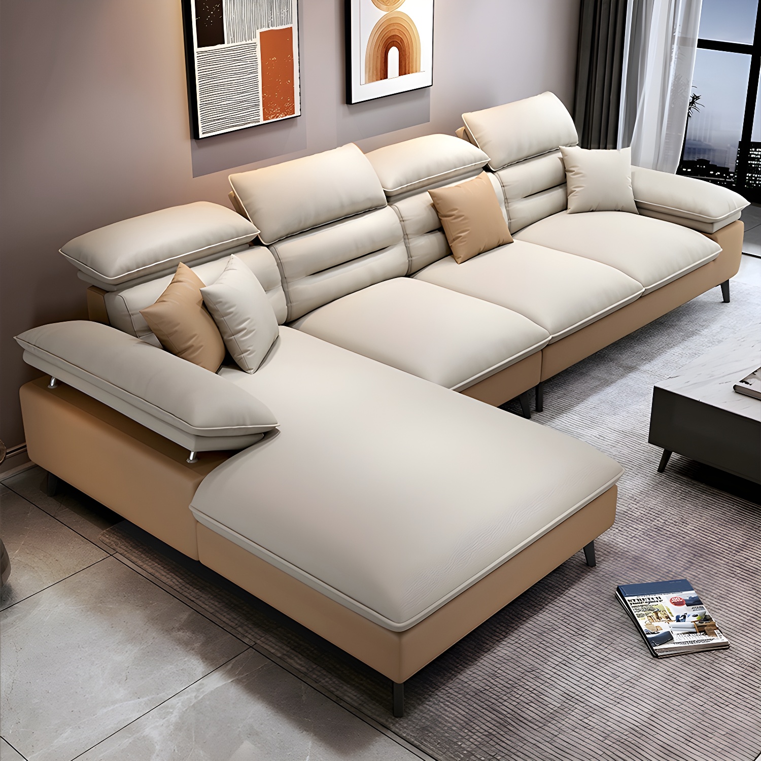 Modern L-Shape Sofa Chaise in Tech Cloth with Stationary Design and 3 Piece Set - image 15