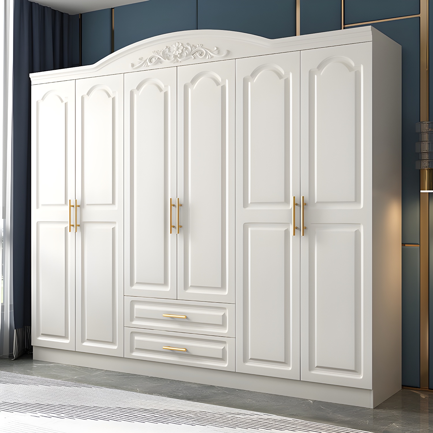 Engineered Wood Armoire Glam White Wardrobe Cabinet with 2 Drawers - image 3
