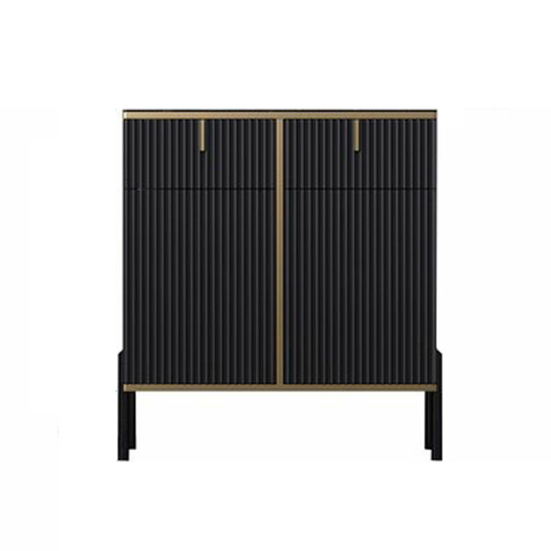 Black Floor Freestanding Sideboard in Wood with Glass Countertop and Kitchen Appliance Storage for Living Room in a Trendy Style - image 5