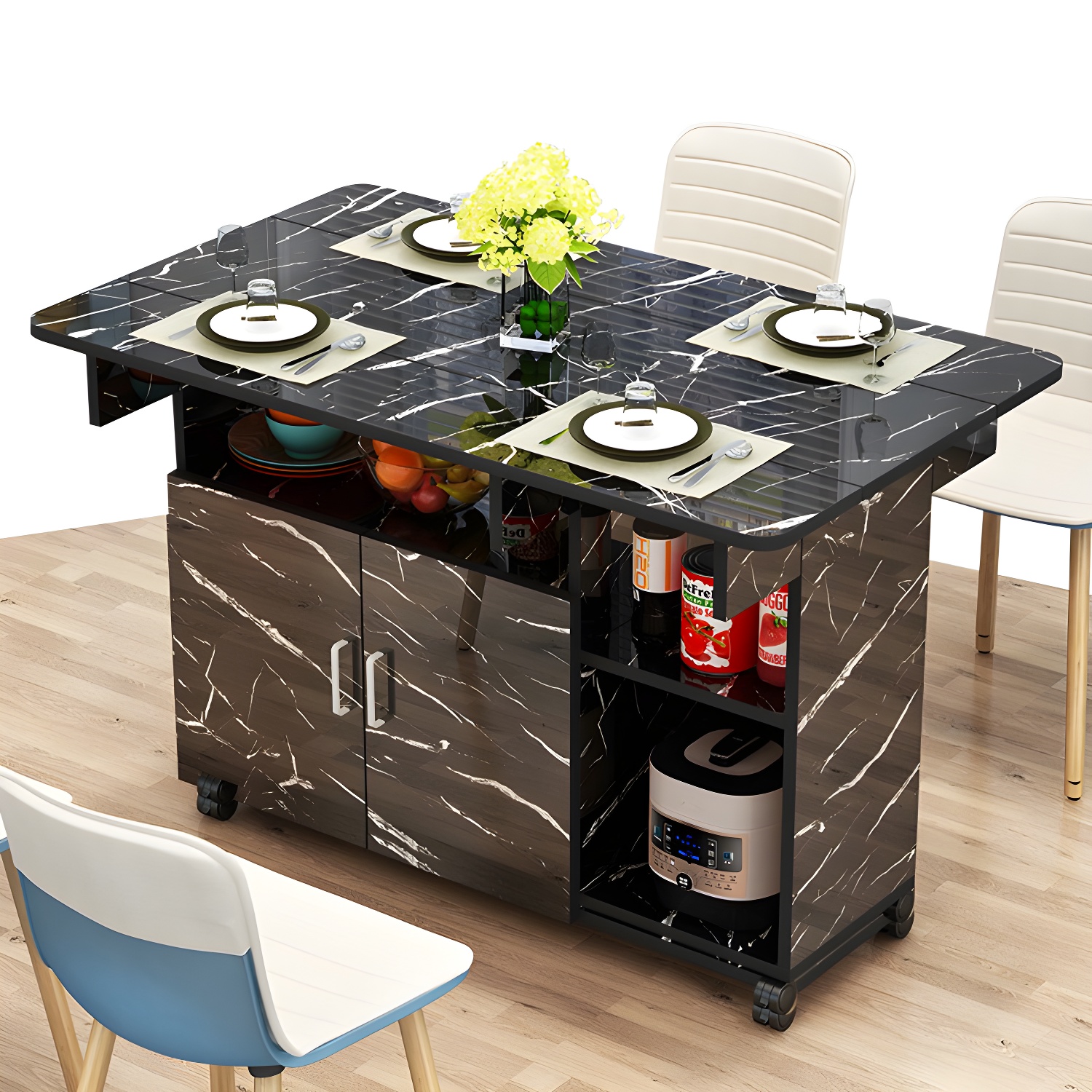 Manufactured Wood Contemporary Table Rectangular Wood Top Table with Drop Leaf - image 10