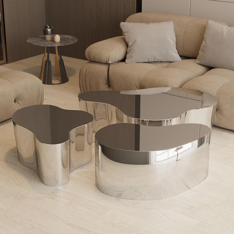 Silver Alloy Irregular/Circular-shaped Accent Table for Small Spaces