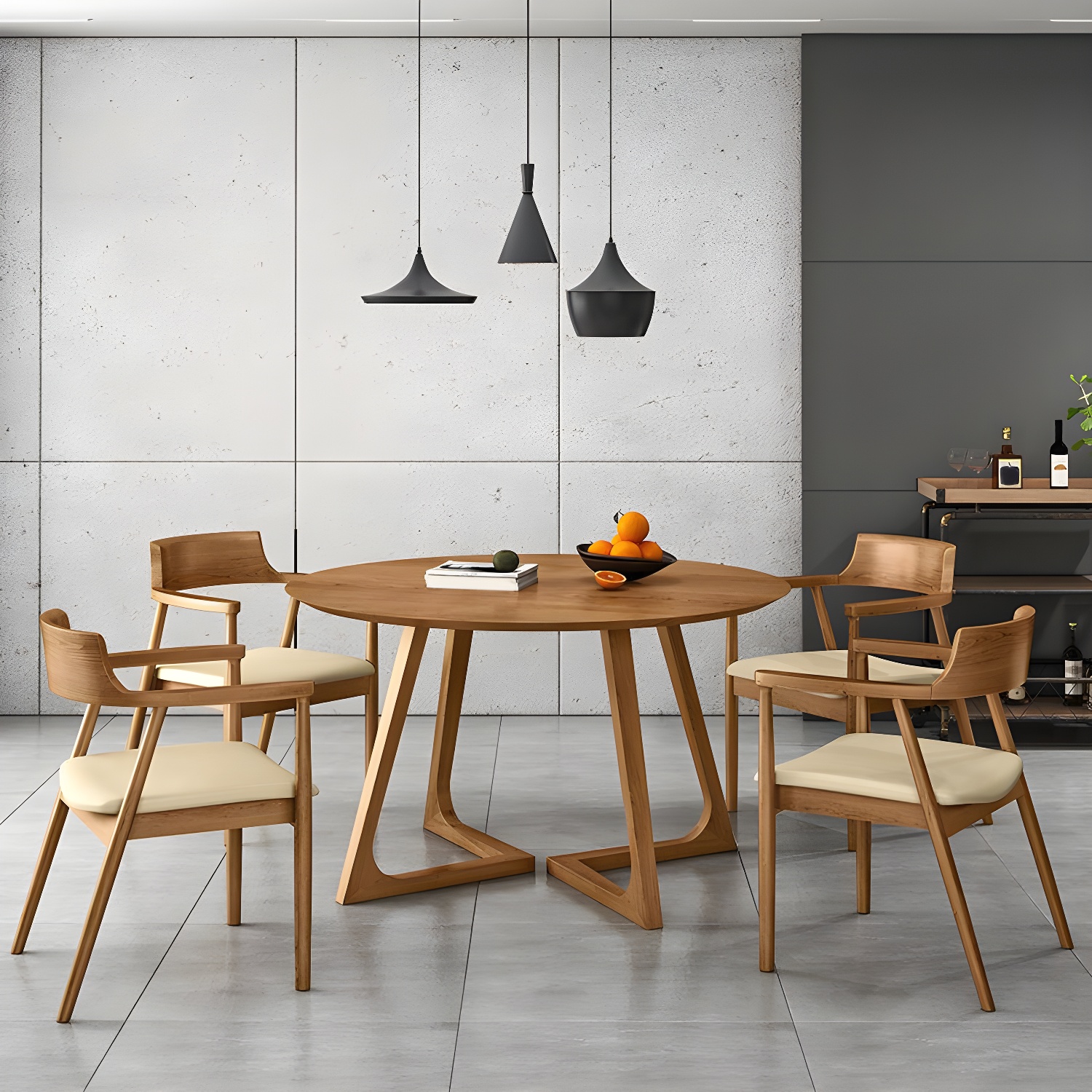 Modern Style Round Solid Wood Dining Set 1/2/4/5 Pieces Dining Set for Dining Areas