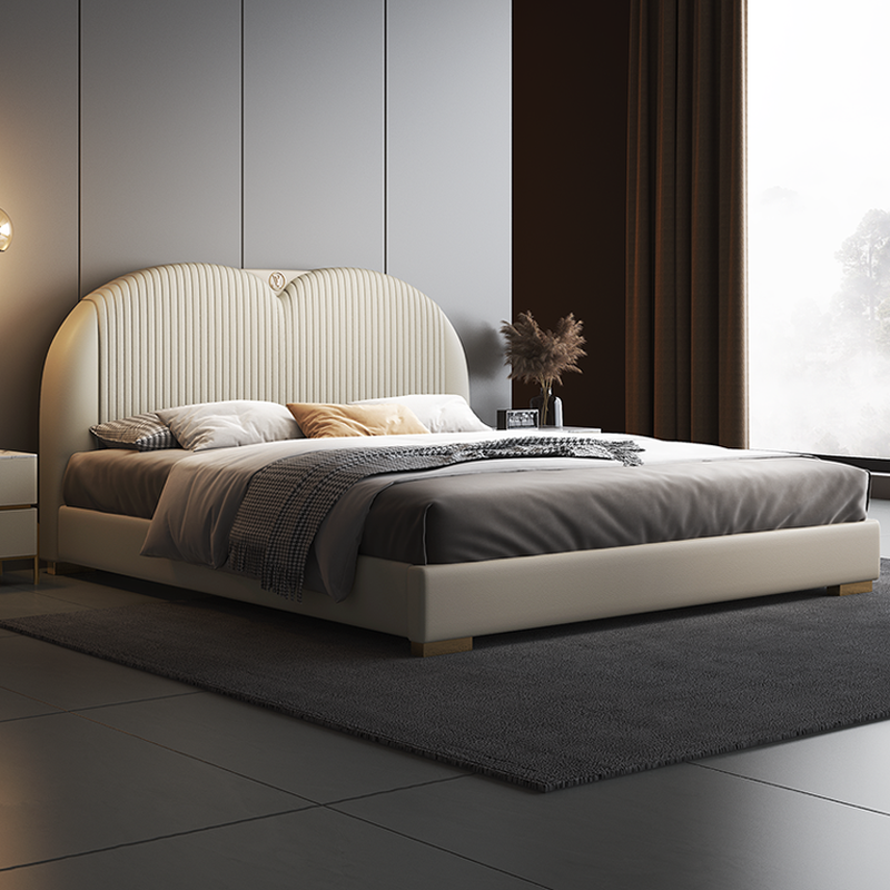 Beige Solid Color Storage Bed/Platform Bed with Pine Wood Frame for Living Room