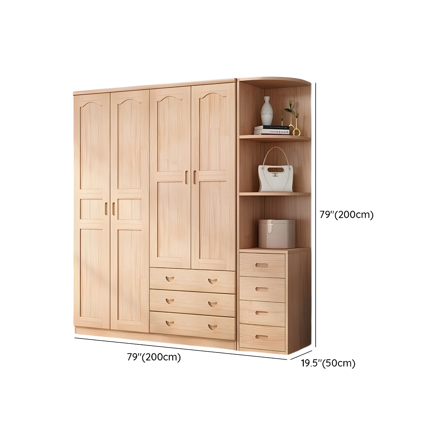Scandinavian Natural Wood Wardrobe Armoire - 50cm Width - Drawers Included - image 25