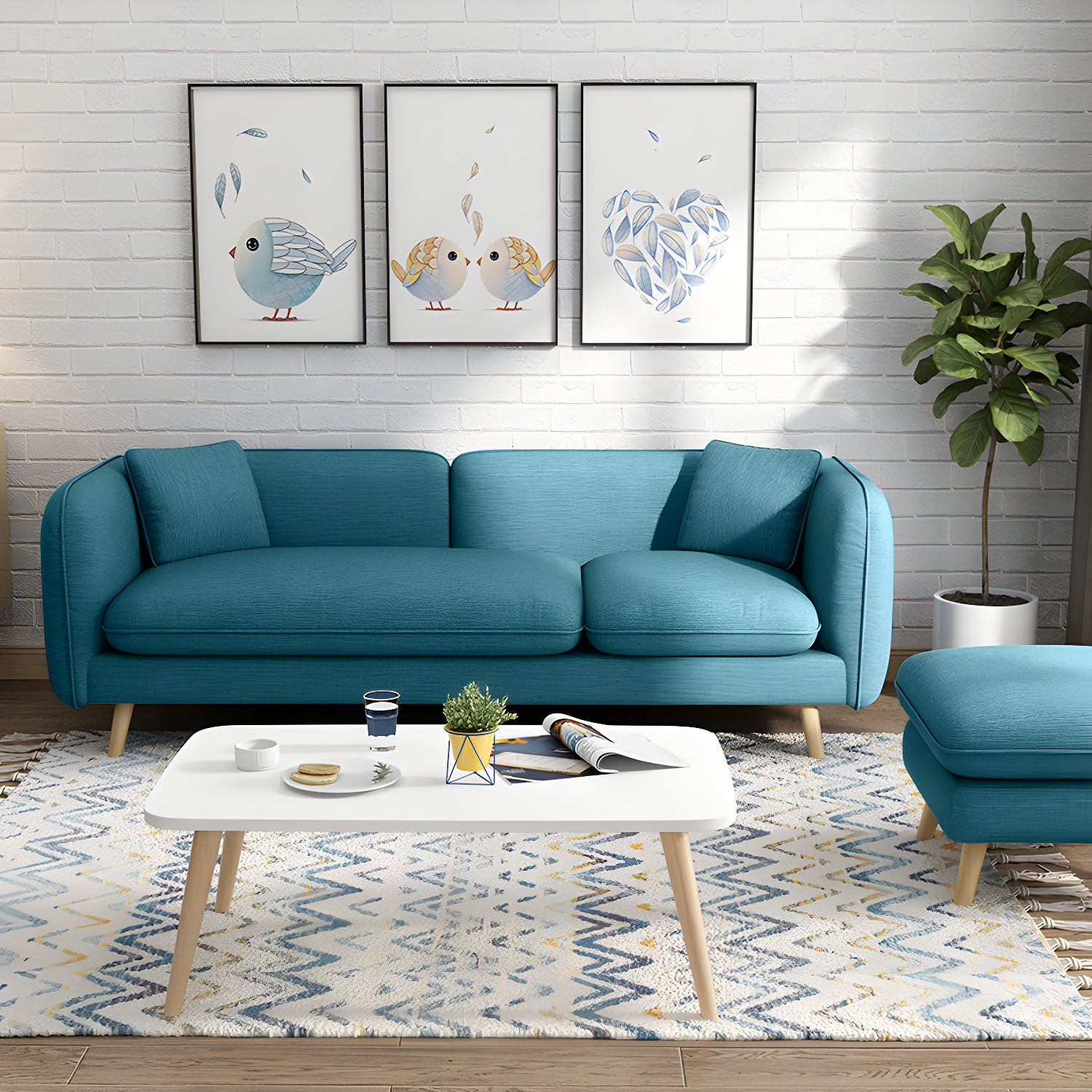 Modern Linen Tuxedo Arm Standard Sofa with Bolster Pillows for Living Room