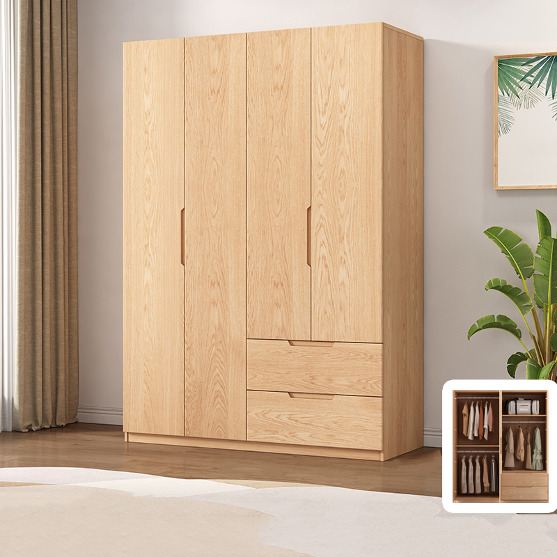 Stylish Natural Wood Wardrobe Armoire with Drawers and Silent Buffer Door Hinge - image 4