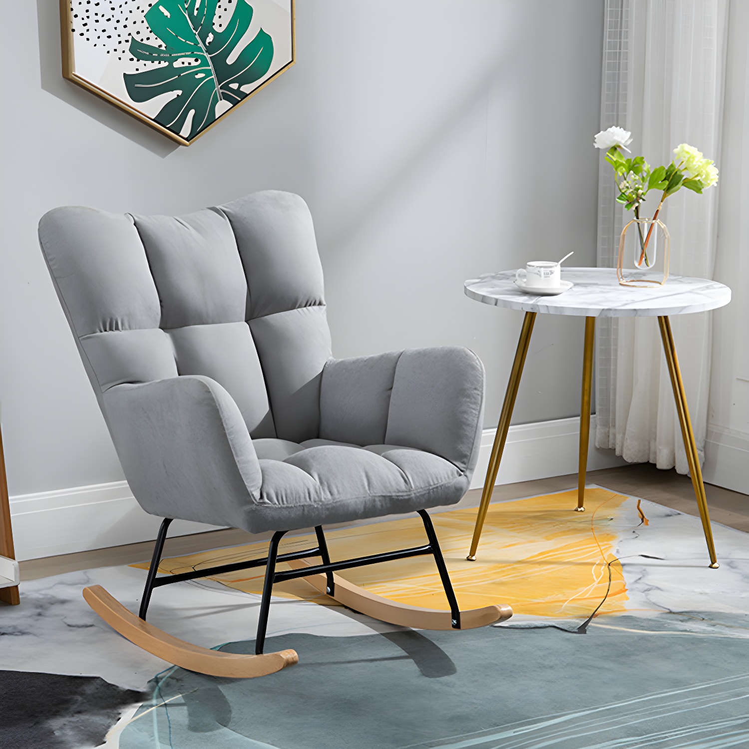 Modern Upholstered Rocking Chair Wingback Rocker Chair for Living Room - image 11