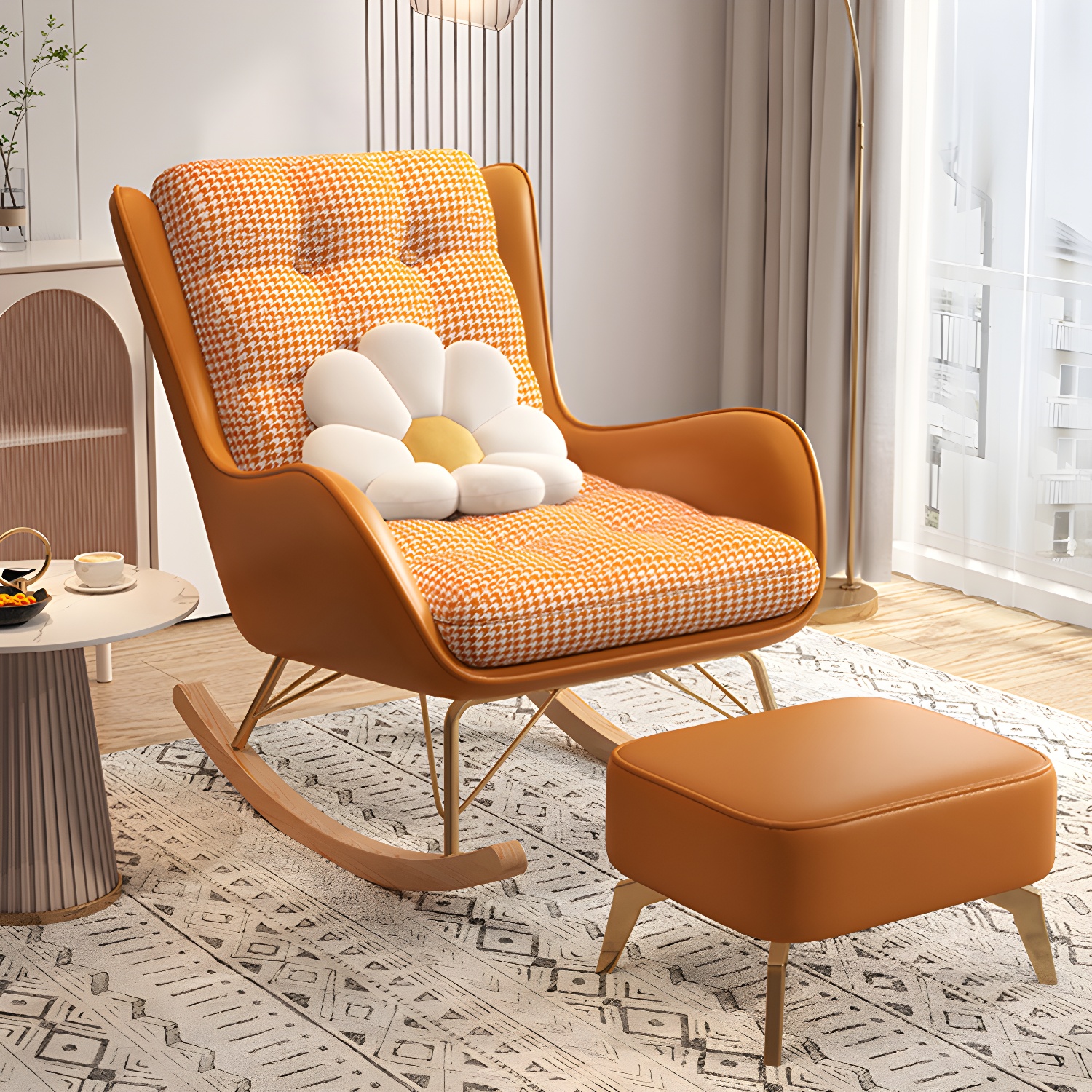 Contemporary Rocking Chair Fabric Upholstered Tufted Wing Chair Back Indoor Rocking Chair - image 6