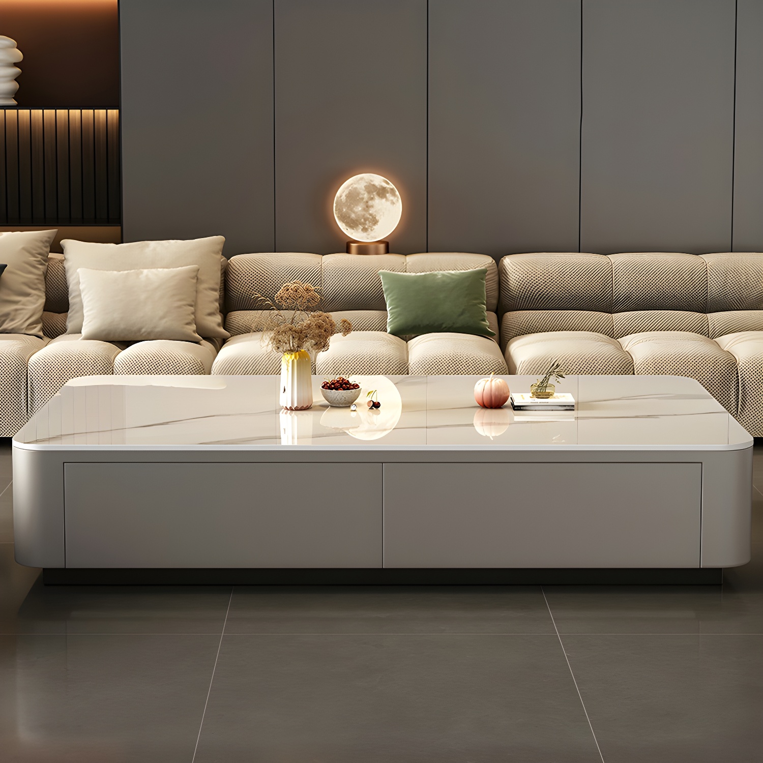 Modern Style Stone Top Steel Base Block Coffee Table with 4 Drawers Rectangular Shape - image 10
