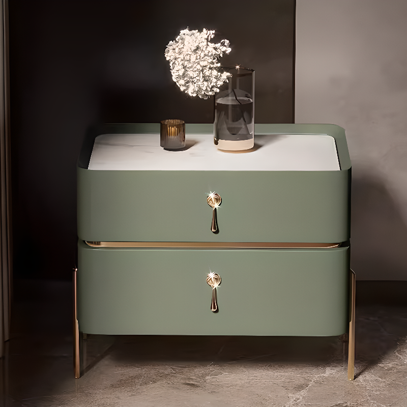 Organic Modern Stone Drawer Storage Nightstand with Leg & 2 Drawers