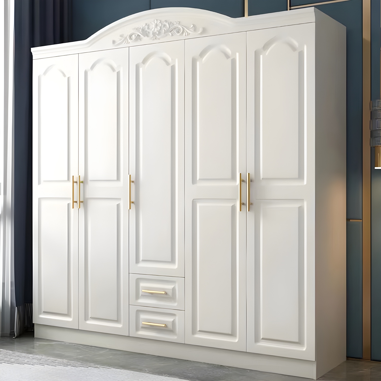 French Country Wardrobe Armoire White Wooden Wardrobe Cabinet - image 4