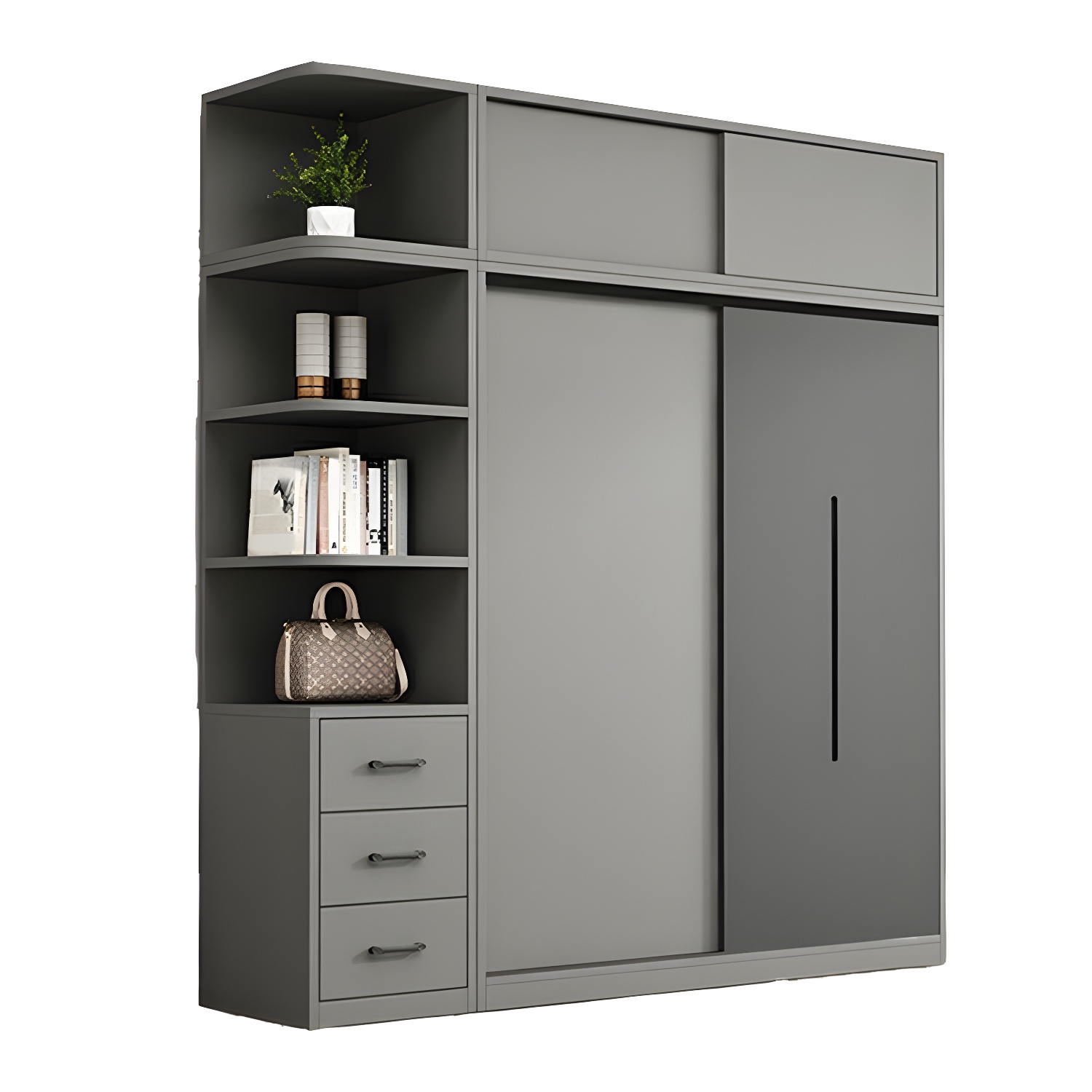 Contemporary Wood Grey Cloth Rod Included Wardrobe with Shelves - image 5