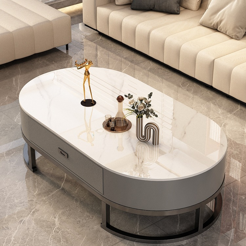 Elliptical Accent Table with Dual-base and Rawhide Upholstery - image 4