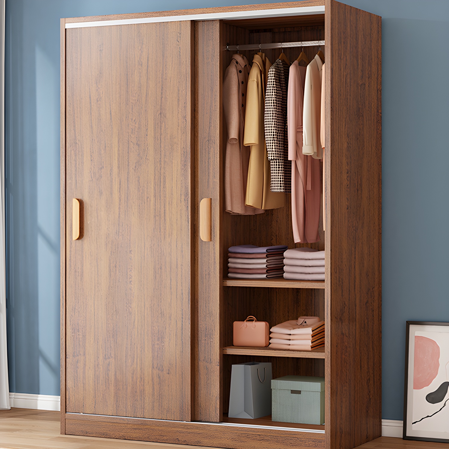 Modern Wood Wardrobe Armoire with Sliding Doors and Shelves Included - image 8