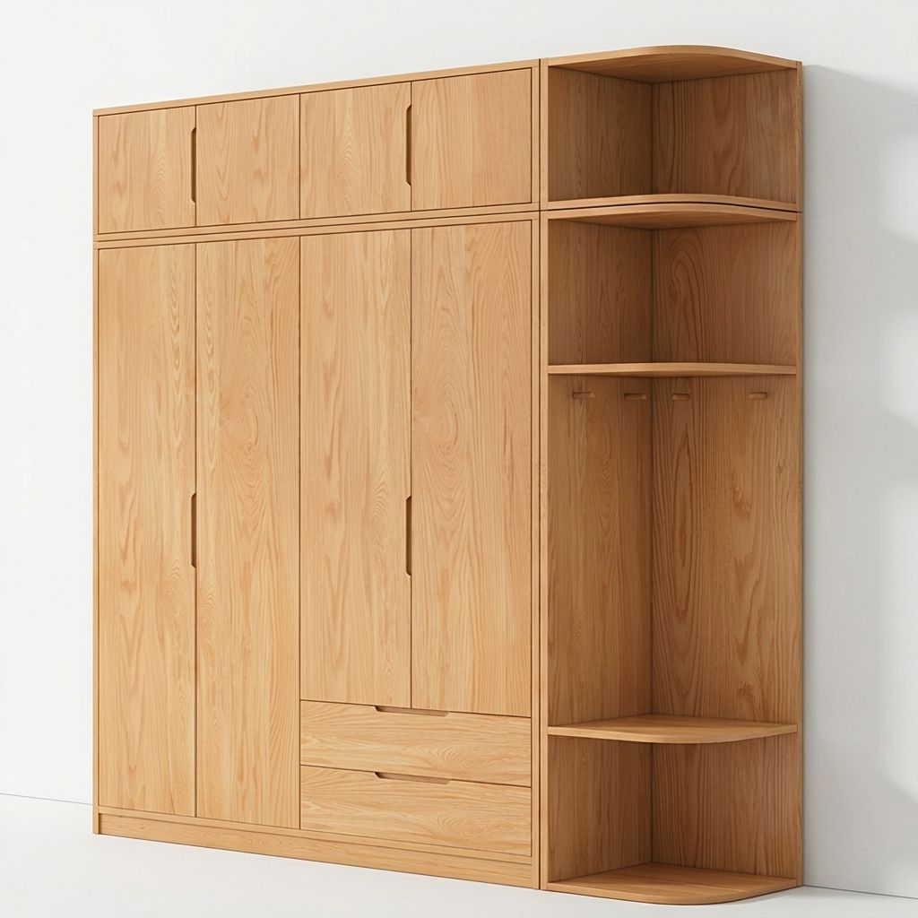 Modern Natural Wood Wardrobe Armoire with Sliding Doors, Drawers, and Shelves - image 95