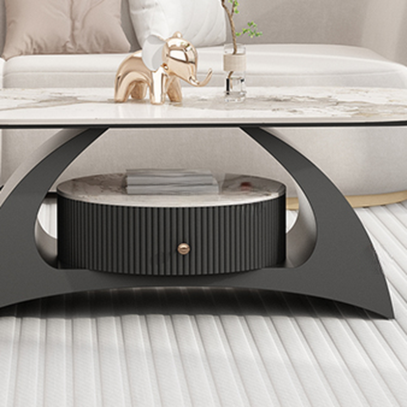 Mission Style Single/Bunching Slate Top Abstract Base White Oval Board Game Coffee Table with 1 Drawer - image 8