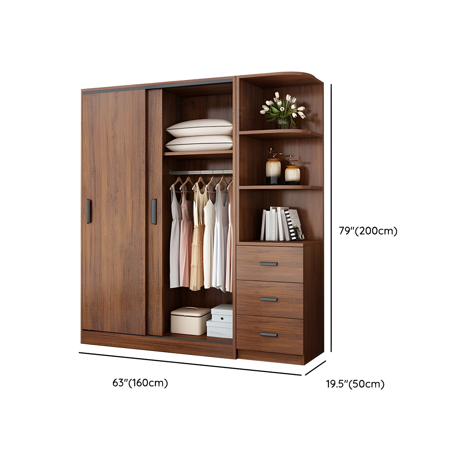 Contemporary Brown Wood Wardrobe Armoire with Clothing Rod & Shelves - image 23