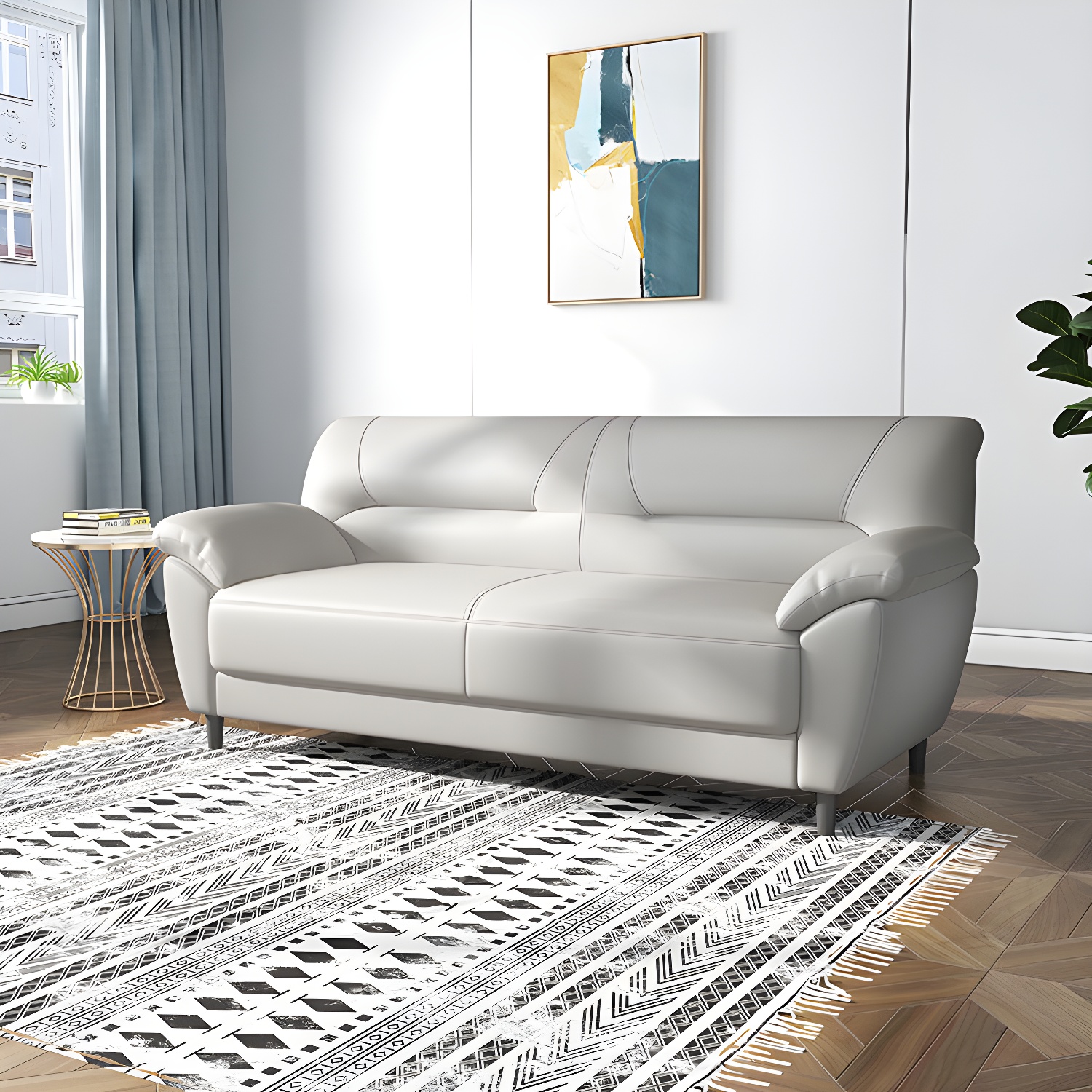Leather Modern 2/3-seat Pillow Top Arm Sofa 70.87"/55.12" W Sewn Pillow Back Sofa - image 4
