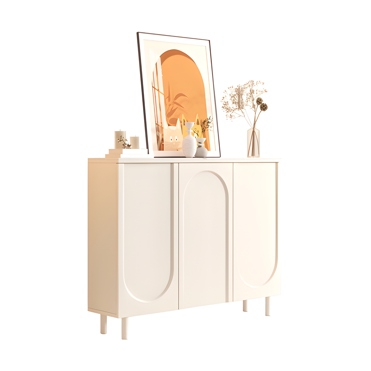 Scandinavian Wood Buffet Sideboard with Stone Countertop and Adjustable Shelves - image 13