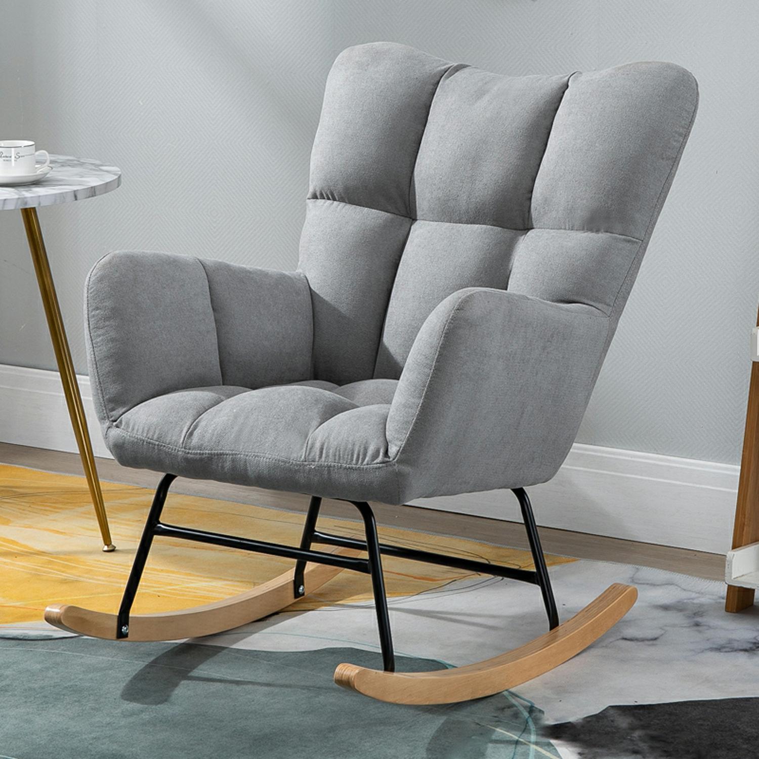Stylish Modern Upholstered Rocking Chair with Tufted Design and Wood Legs - Support Up to 398 lbs - image 7
