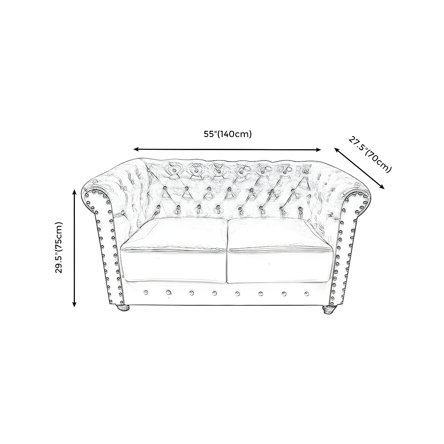 Vintage Leather Chesterfield Sofa 29.53"High Rolled Arm Sofa for Cafe - image 15