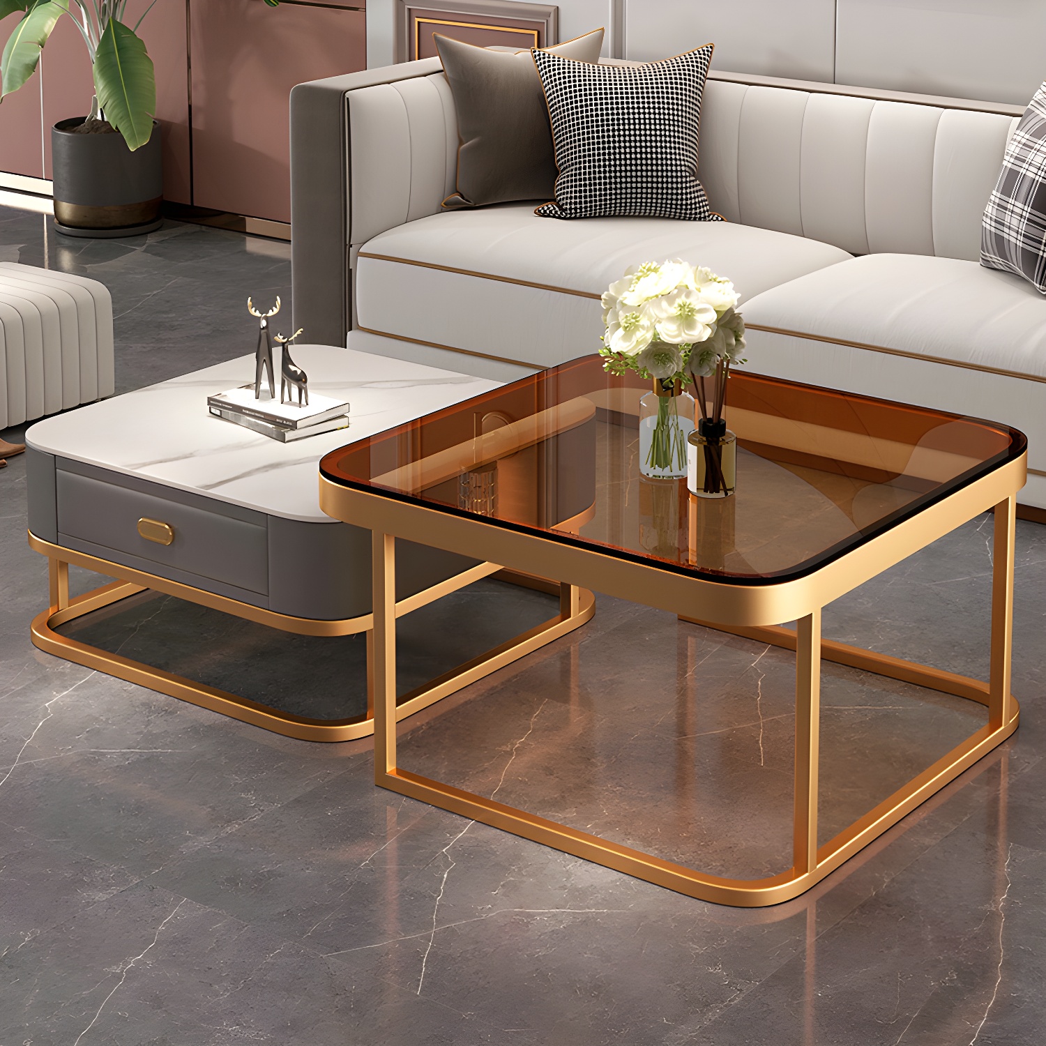Slate Coffee Table Square 2 Nesting Coffee Table Set for Living Room - image 16