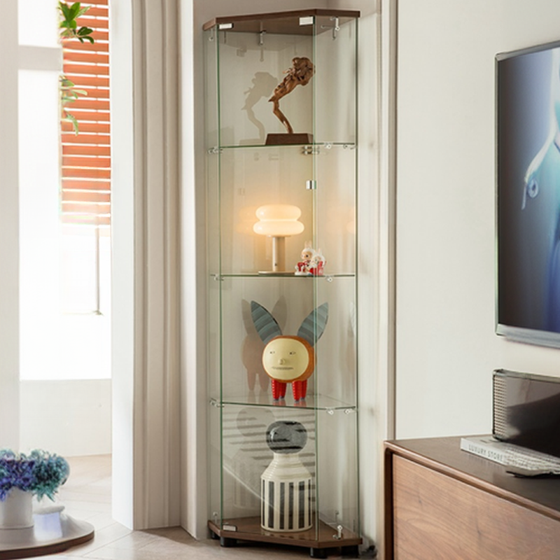 Modern Simple Style Rectangular/Nook Accent Cabinet with Closet, Lumber Countertop, Glazed Door in Midnight Black/Chalk/Sepia