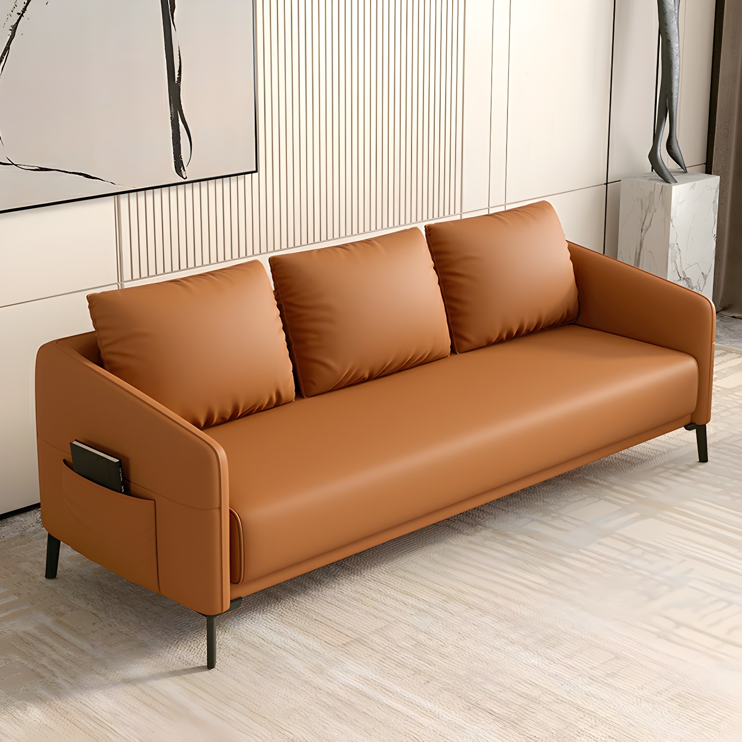 Modern Wood Frame Standard Sofa with Square Arms in Solid Color & Tear Resistant - image 6