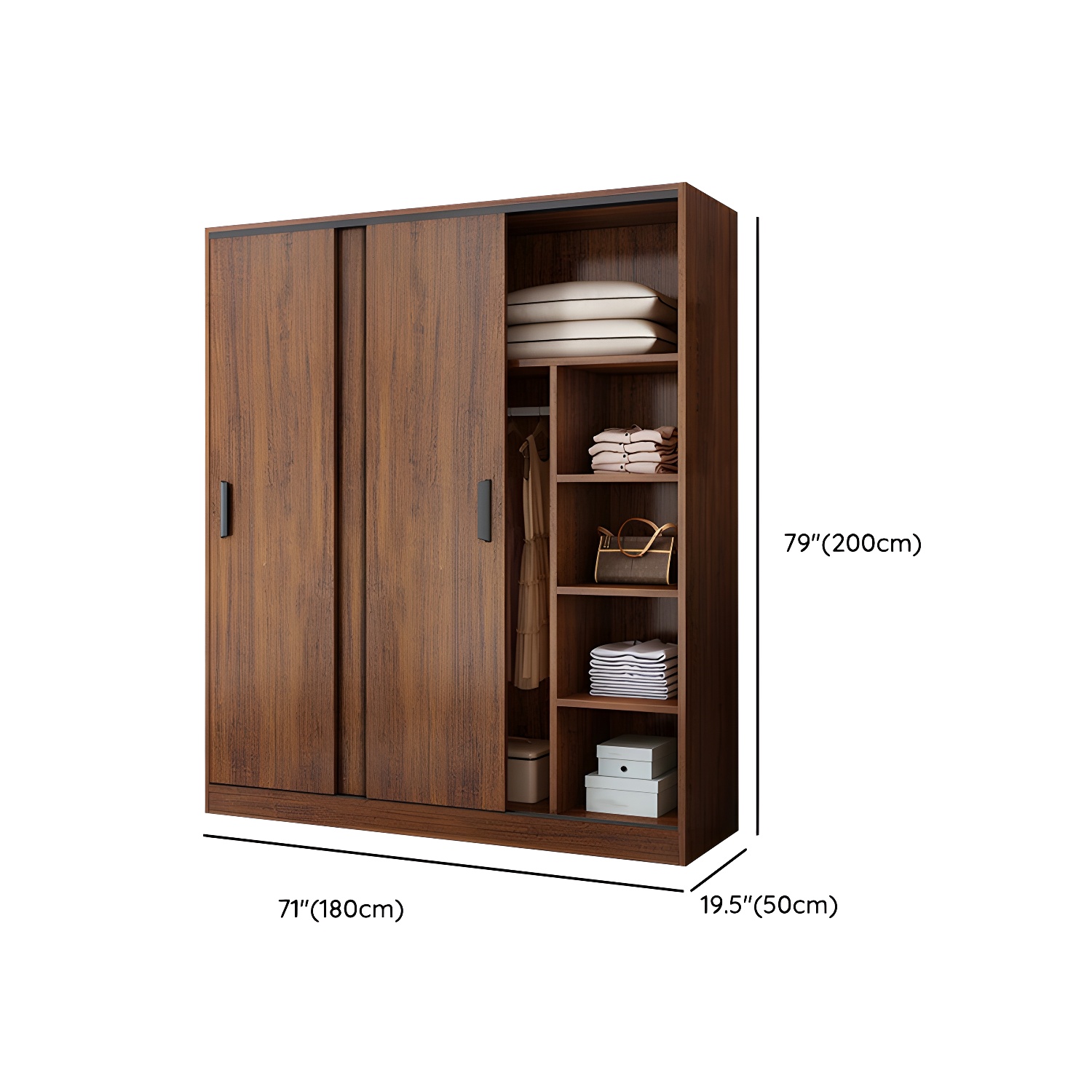 Contemporary Brown Wood Wardrobe Armoire with Clothing Rod & Shelves - image 15