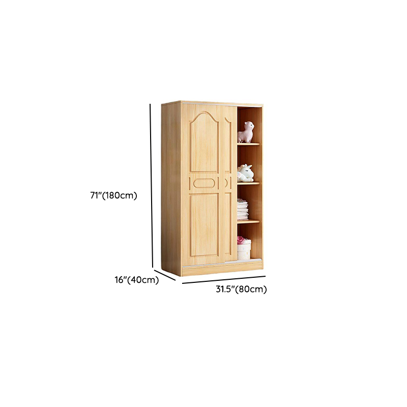 Natural Finish Modish Pine Wood Wardrobe Closet with Soft Close Door, Interior Shelves, and Clothing Rod - image 11