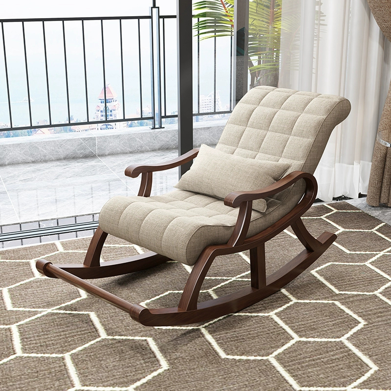 Stylish Modern Upholstered Rocking Chair with Brown Wood Legs and Track Arms - image 11