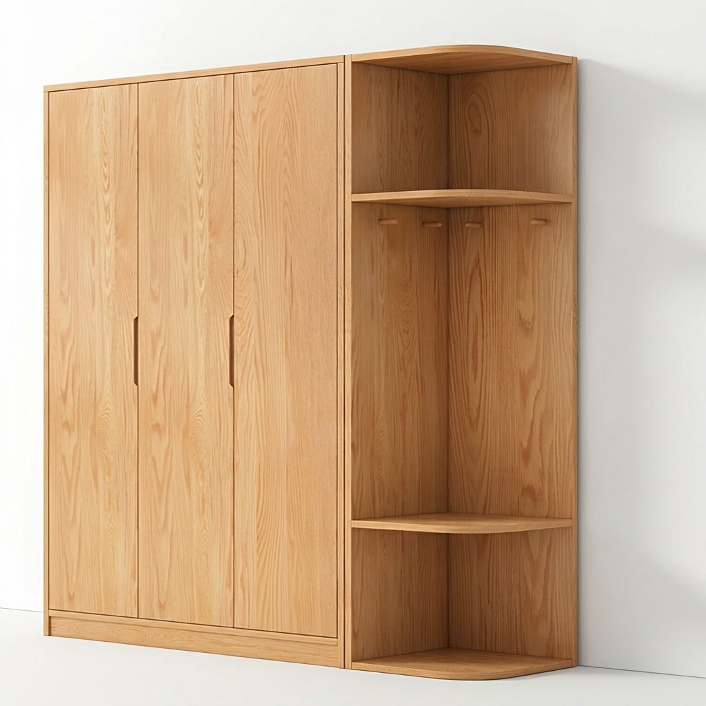 Modern Natural Wood Wardrobe Armoire with Sliding Doors, Drawers, and Shelves - image 78