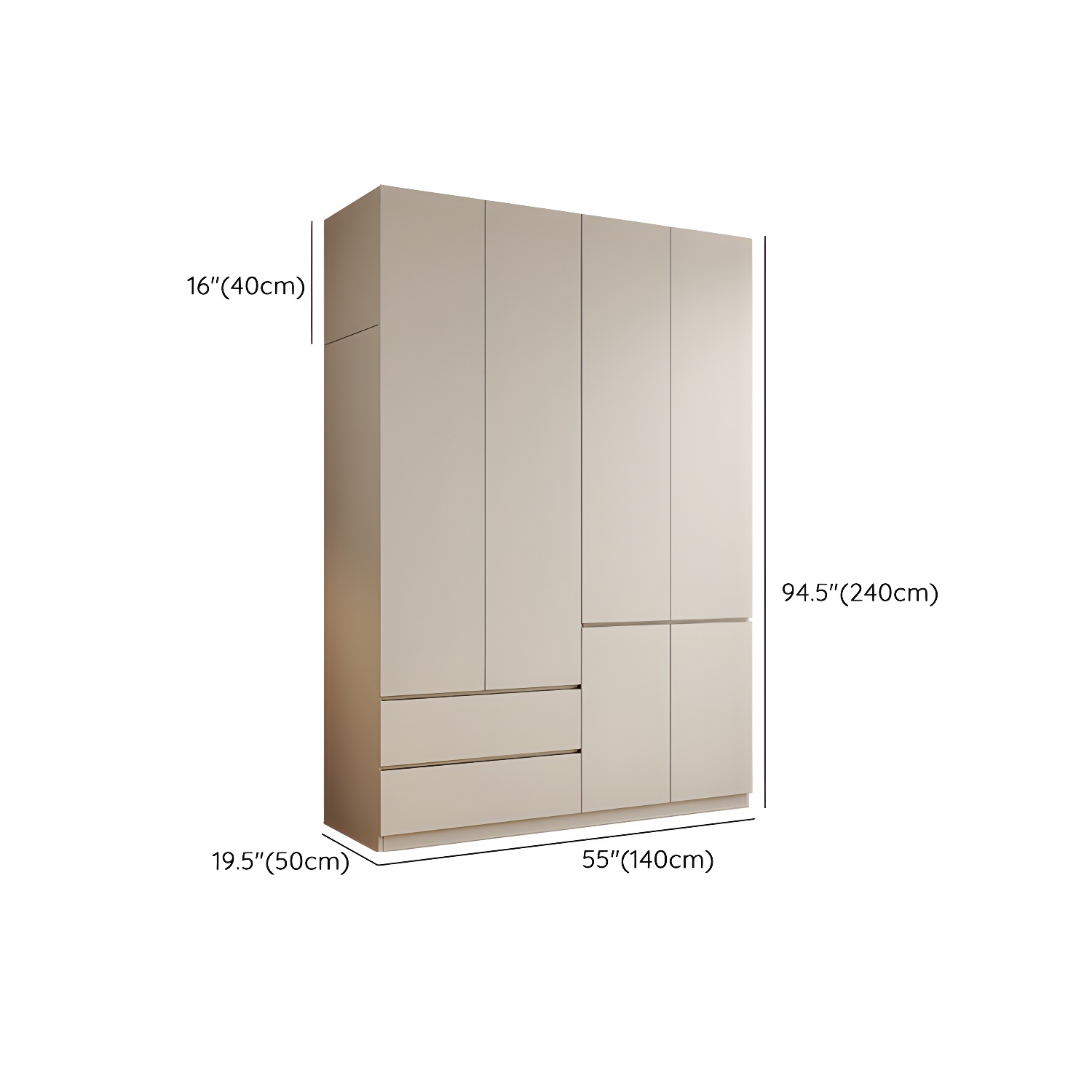 Beige Solid Wood Wardrobe Armoire with Clothing Rod & Shelves - image 16