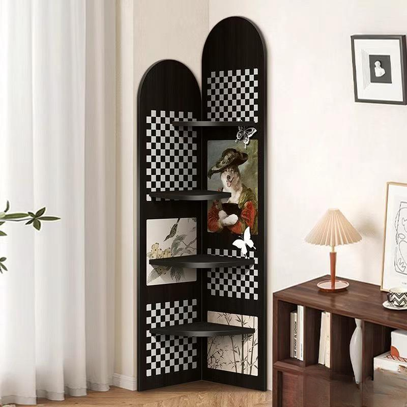 Modern Simple Style Nook Decorative Cabinet with 4 Exterior Shelves, Matte Black Lumber Top
