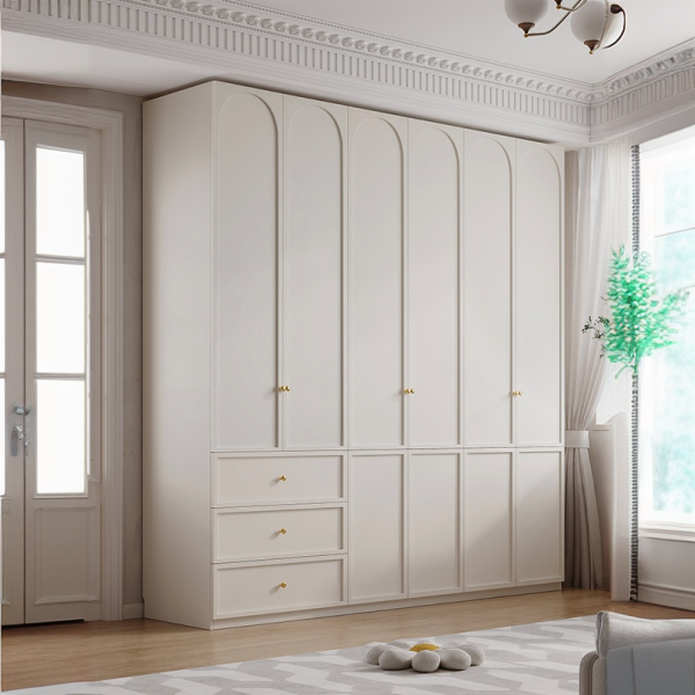 Minimalist Manufactured Wood Independent Almirah with 3-Drawer, Interior Shelves, and Clothing Rod - image 4