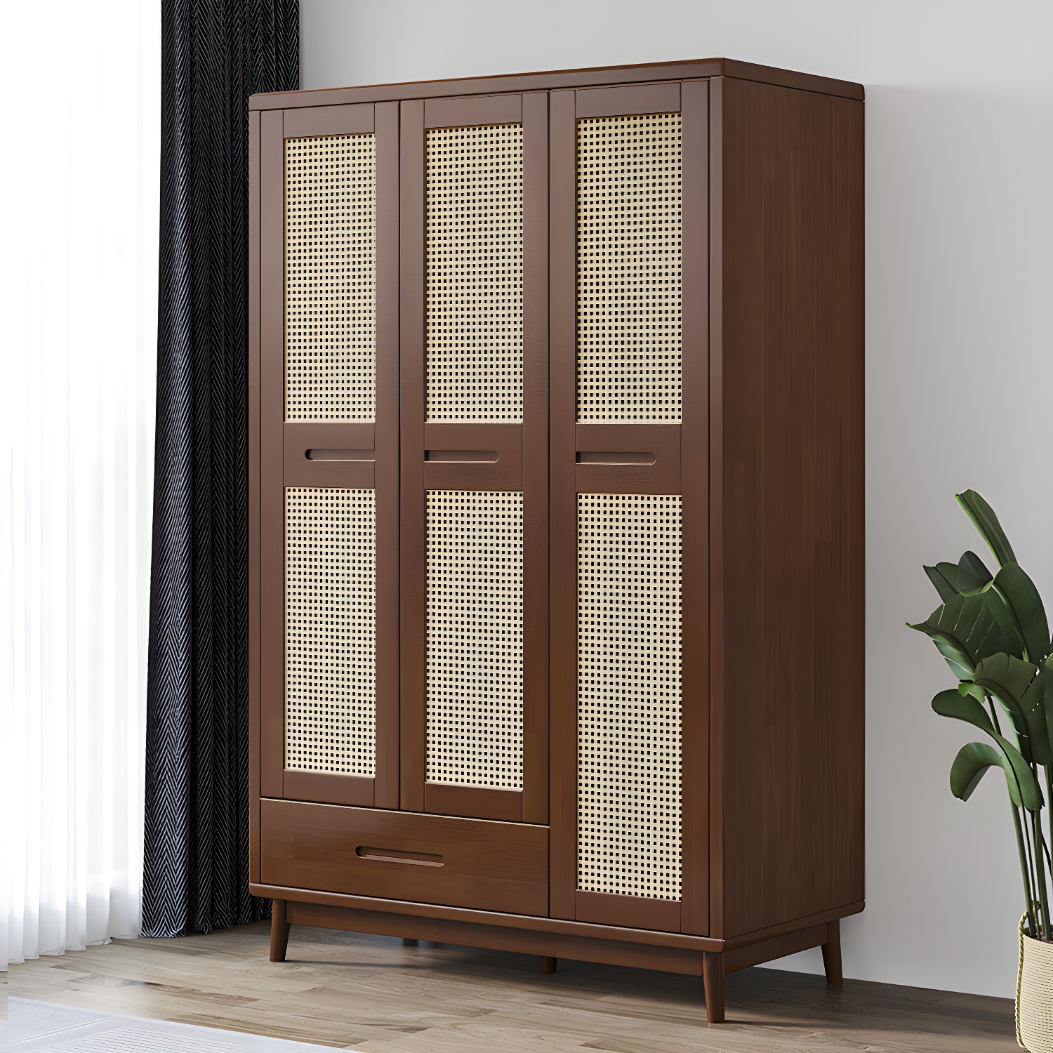 Modern Rubberwood Solid Wood Wardrobe Freestanding Wardrobe with Drawer - image 4