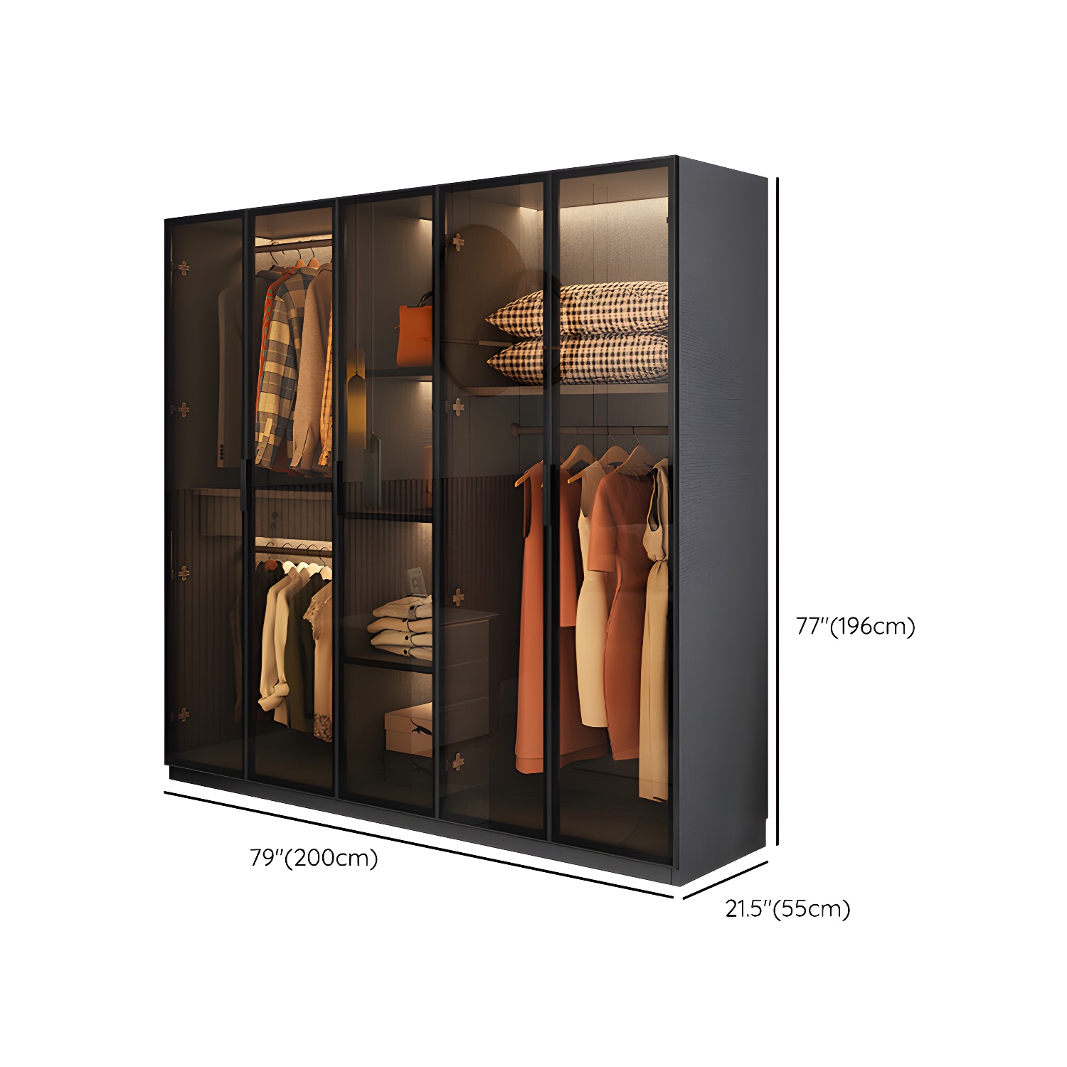 Modern Glass Wardrobe Cloth Rod Included Wardrobe Closet without Light - image 24