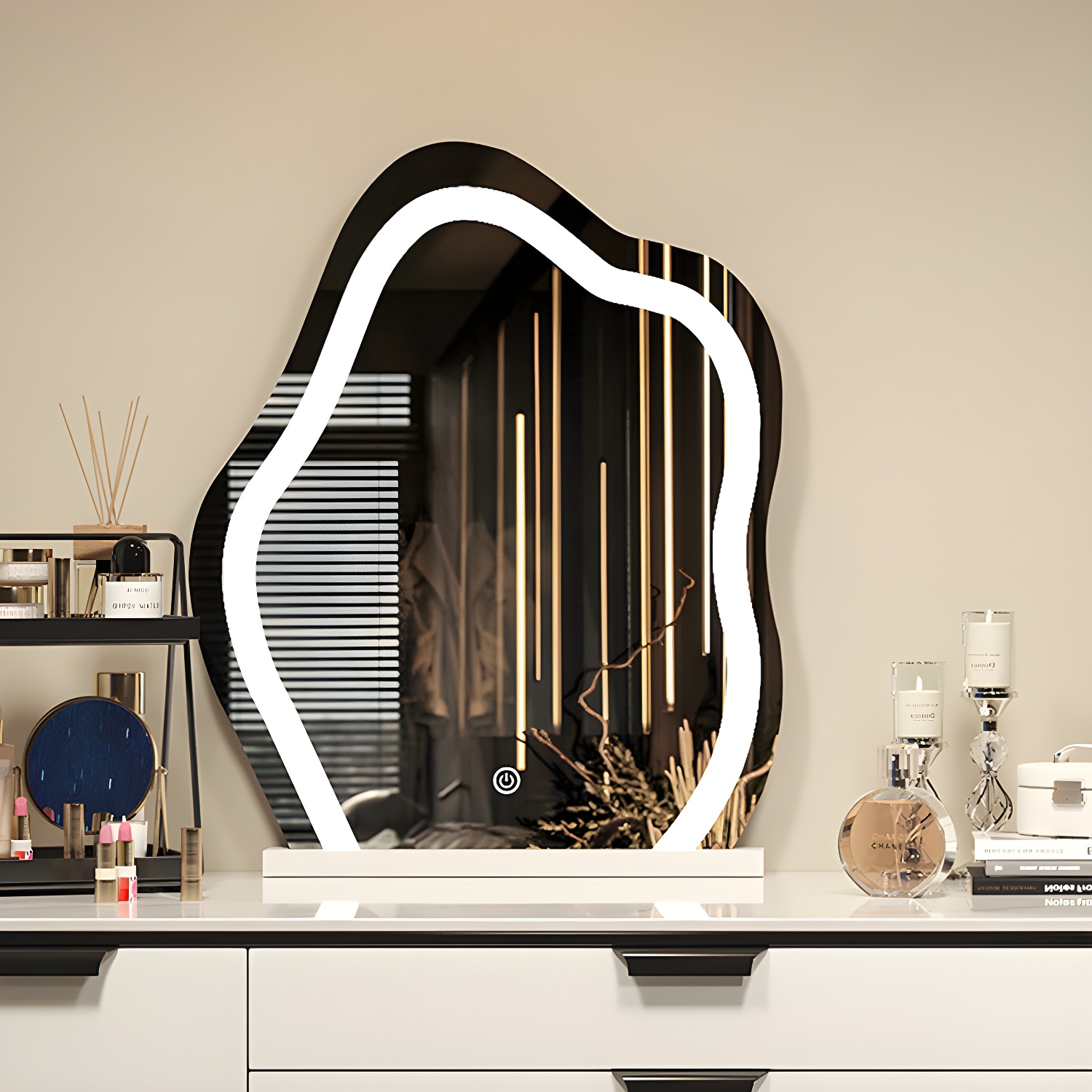 Contemporary Stone Top Vanity Table Set with Mirror and Stool Glam Slate Dressing Table - image 11