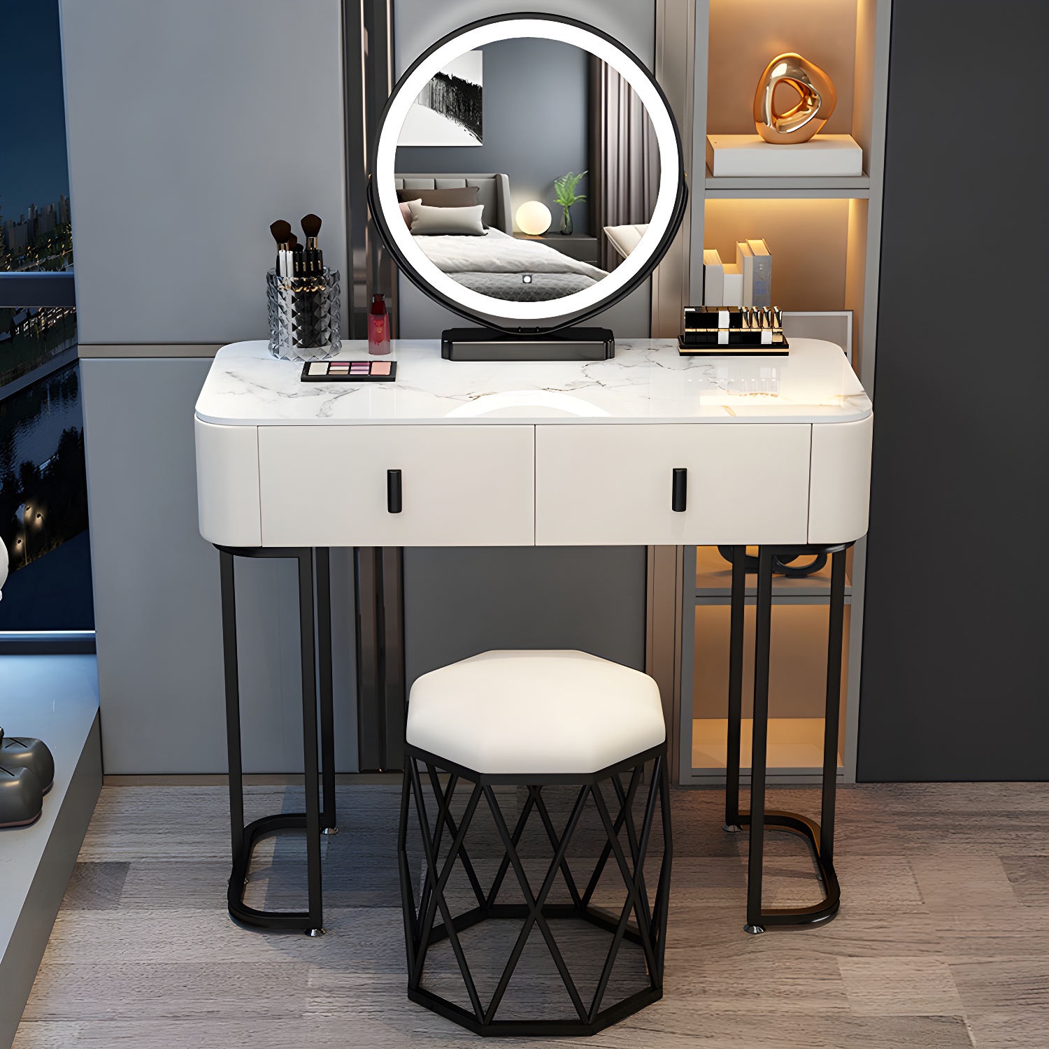 Slate Makeup Counter Adjustable Mirror Vanity Dressing Table with Drawer - image 5