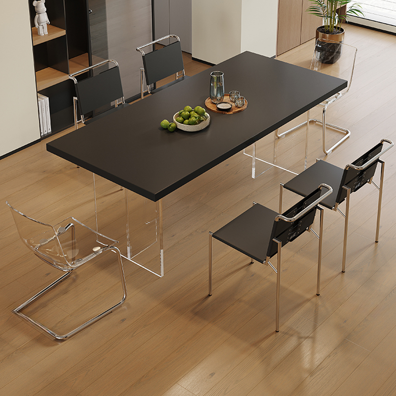 Minimalist Rectangular Dining Table Set with Two-sided Pedestal and Fixed Table, Featuring Back Chairs in Midnight Black - image 4