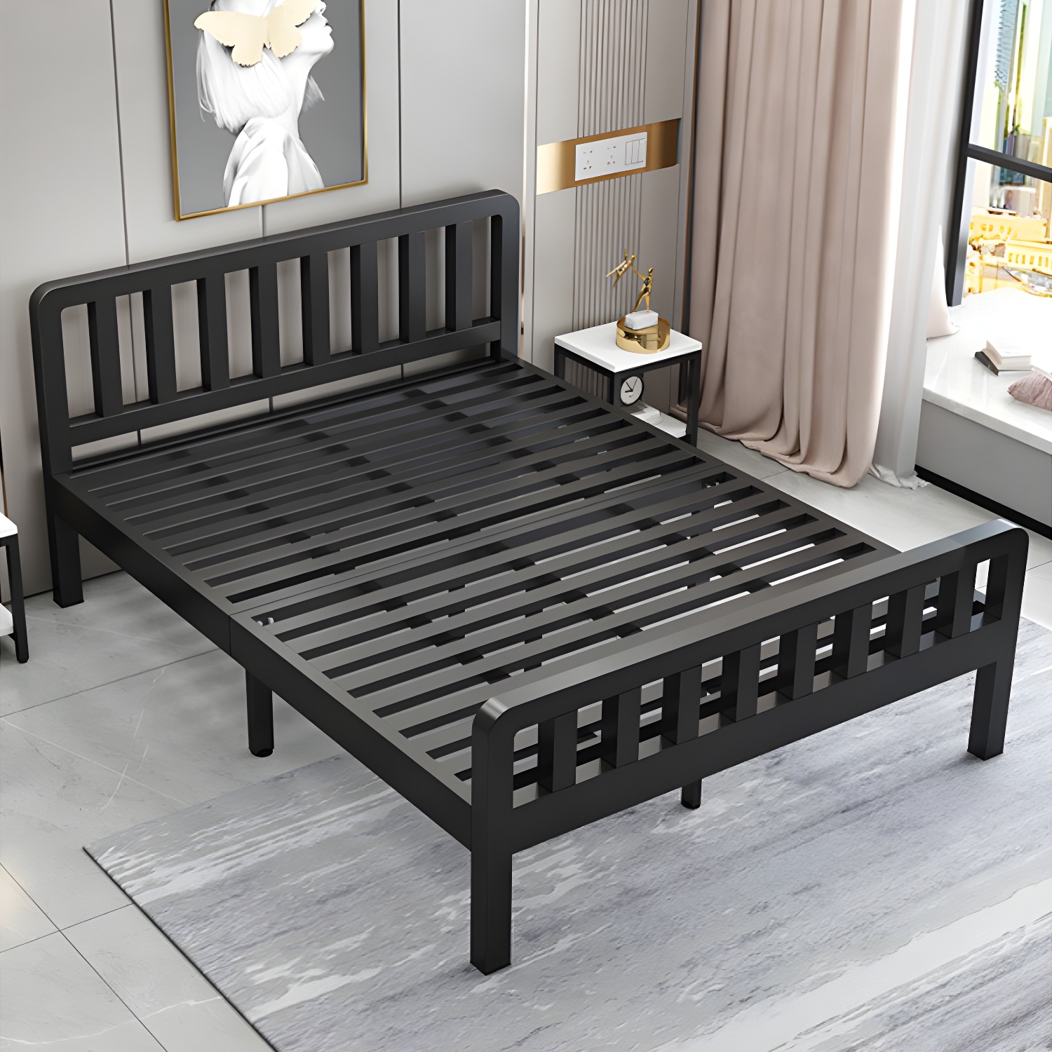 Contemporary Metal Bed Frame Solid Color Slat Bed with Custom Gold Legs - image 8