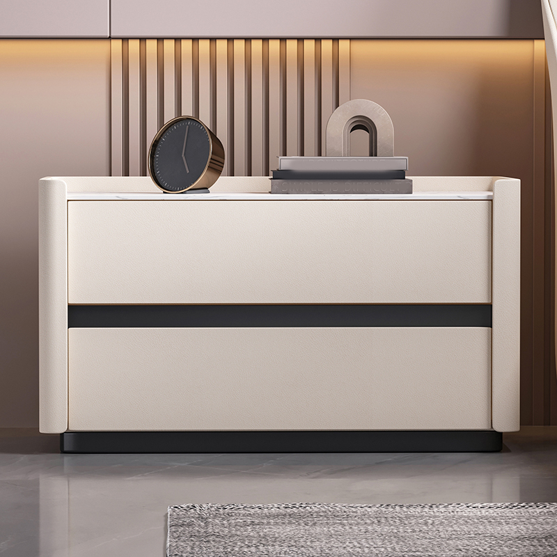 Modern Faux Leather Nightstand with 2 Drawers in Stone Countertop - image 11