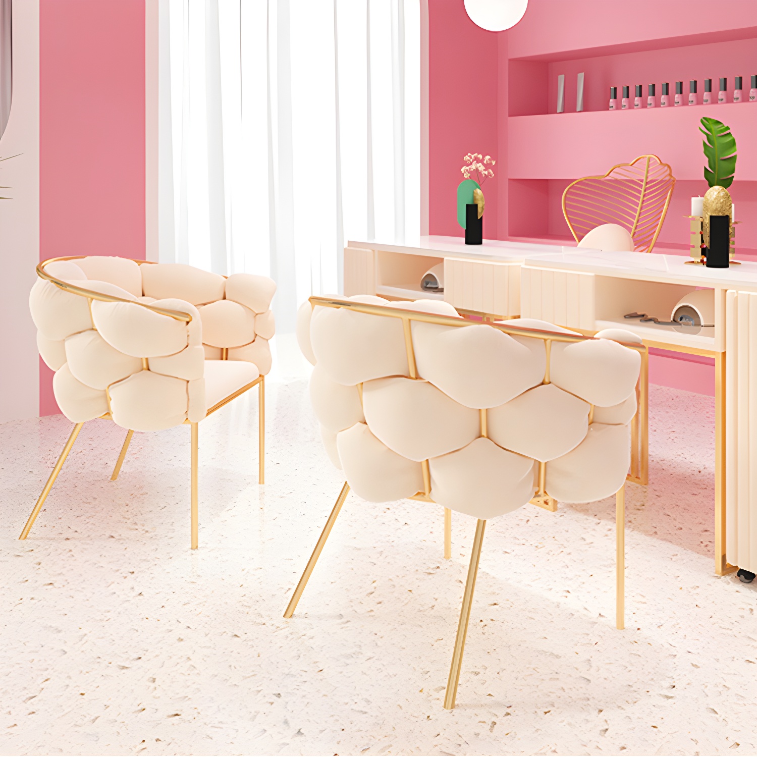 Glam Style Upholstered Gold Base Dining Arm Chair for Dining Room - image 18